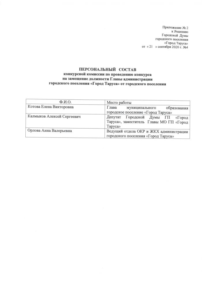 О проведении конкурса на замещение должности главы администрации городского поселения «Город Таруса»”